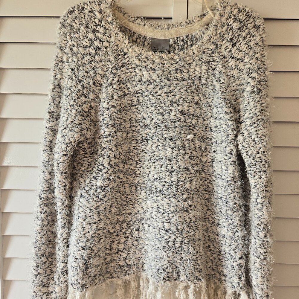 **New Lower Price**  VERO MODA WHITE & BLACK FLUFFY SWEATER